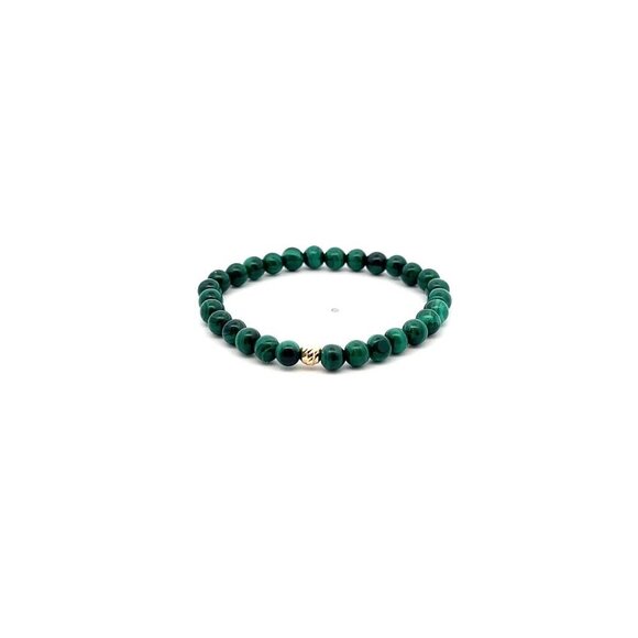 Natural Malachite Gemstones Mini 4mm 18K Yellow Gold Faceted Bar Charm Bead - Picture 1 of 5